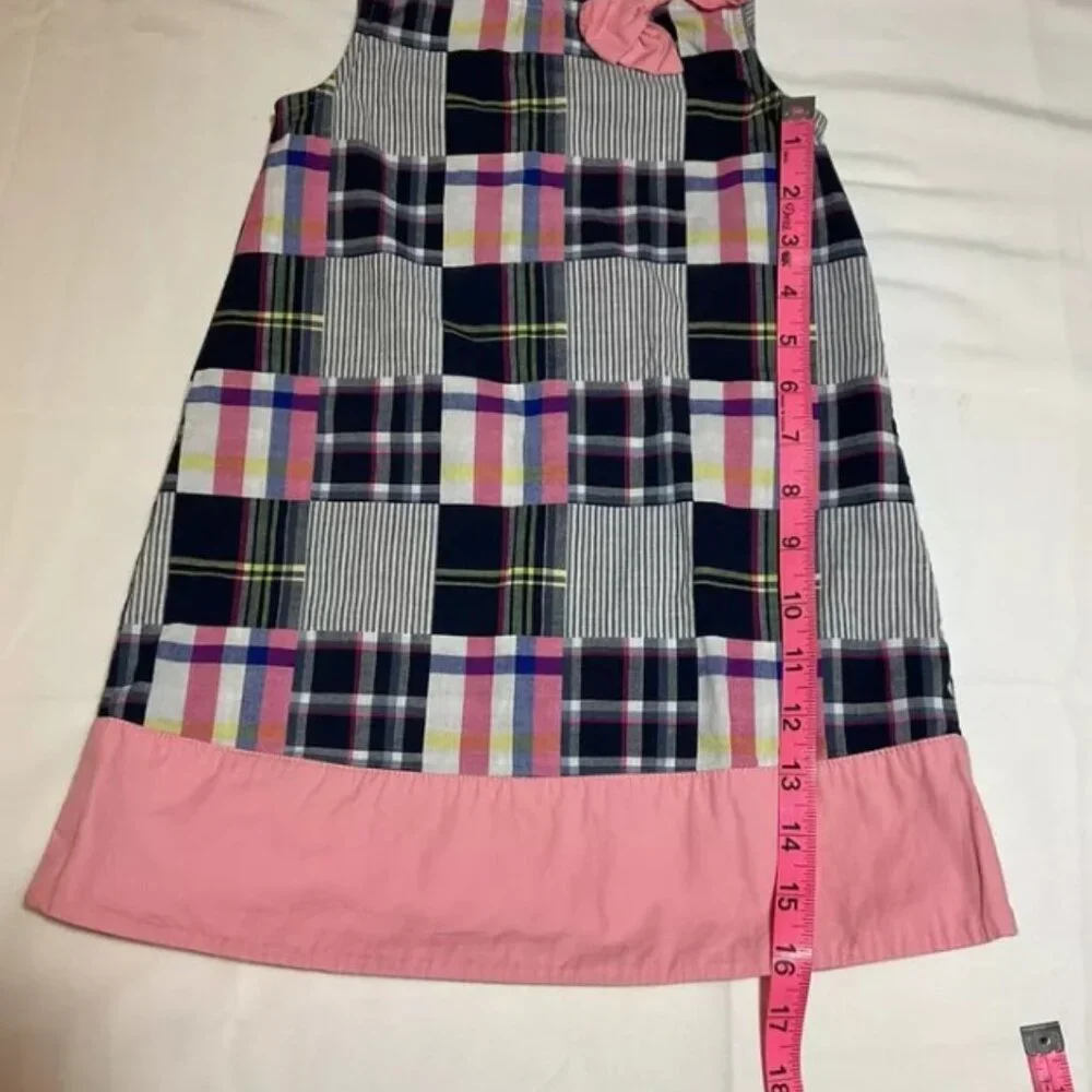 Gymboree Girls 5 Pink Blue Patchwork Quilt Sleeveless Dress Bow A-Line Preppy